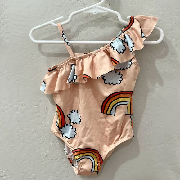 Kukukid Peach Boho Rainbow Ruffle One Piece Swimsuit - Picture 1 of 6